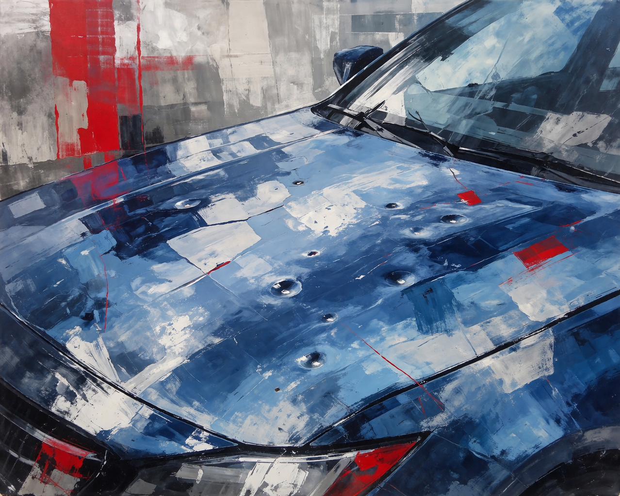 Abstract vehicle with hail damage